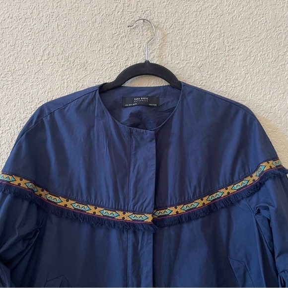 Zara Jacket Embroidered Fringe Aztec Boho Zip Up Casual Western Chic Navy Small - Picture 4 of 12